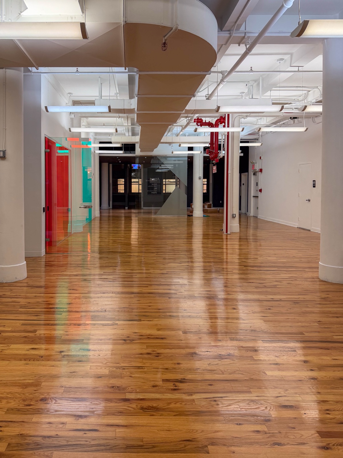 The open floor looking back toward the meeting room